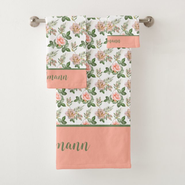 Ensemble Cadeau Fleurs Roses Gris Rose Monogramme (En situation)