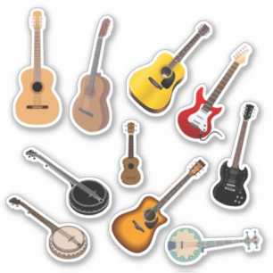 Ensemble de 10 Stickers Guitare   Stickers aux ins