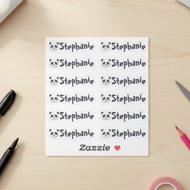 Ensemble de 12 étiquettes de nom de panda mignon (Set of 12 cute panda name labels.)