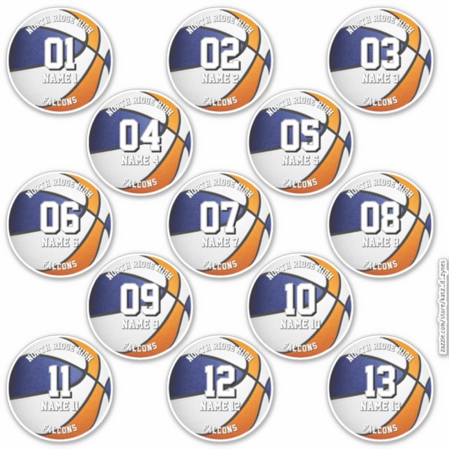 ensemble de 13 autocollants de basketball couleurs (Devant)