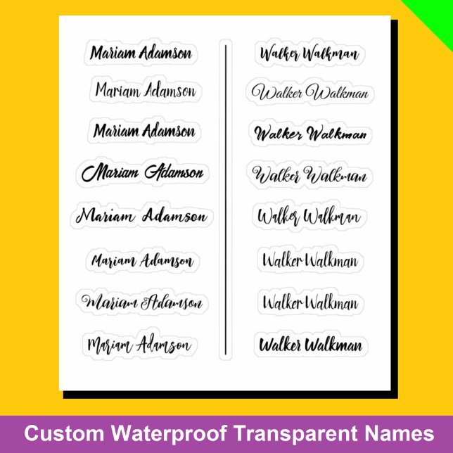 (Ensemble de 16) Stickers de nom simple transparen (Transparent Simple Name Stickers)