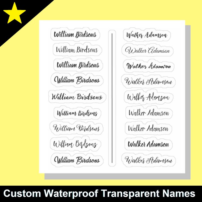 (Ensemble de 18) Stickers de nom simple transparen (Waterproof name stickers
Kids label set)