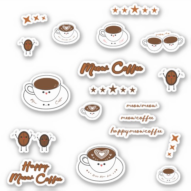 Ensemble De 19 Kawaii Meow Coffee Vinyl Sticker (Devant)