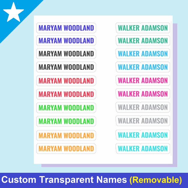 Ensemble de 20 étiquettes colorées, Stickers Nom t (Personalized name tags
Colorful tags
Transparent name stickers)