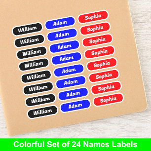 (Ensemble de 24 Étiquettes) Stickers de nom coloré