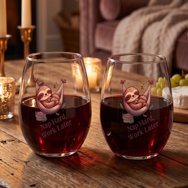 Ensemble de 2 verres à vin drôles de paresseux "Do (Créateur téléchargé)