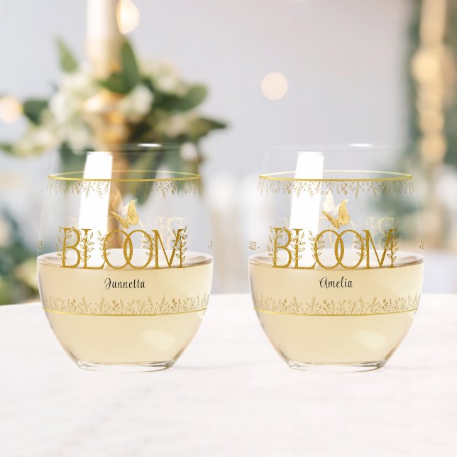 Ensemble de 2 verres à vin floraux en or luxueux (Insitu (Mariage))