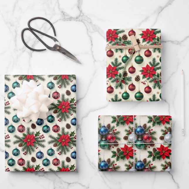 Ensemble de 3 feuilles de papier cadeau rétro de s (Recto)
