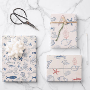 Ensemble de 3 feuilles de papier d'emballage océan