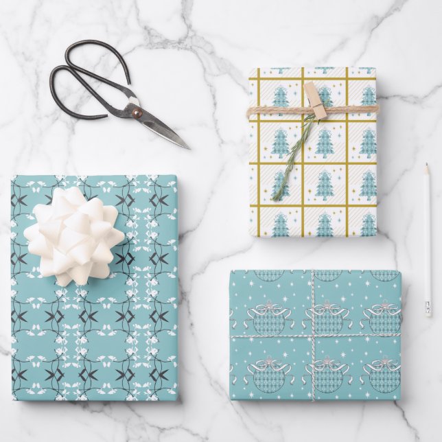 Ensemble de 3 feuilles plates de papier cadeau (Recto)