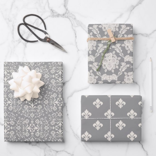 Ensemble de 3 feuilles plates de papier cadeau en  (Recto)