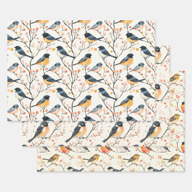 Ensemble de 3 feuilles plates de papier cadeau Ois (Lot)