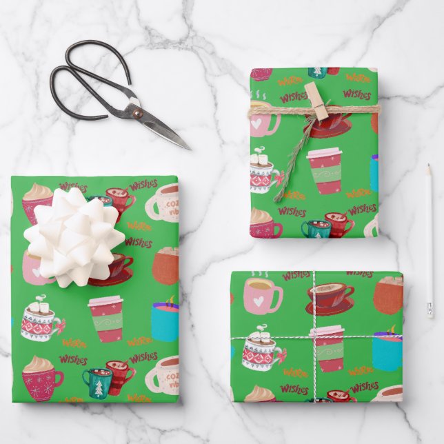 Ensemble de 3 feuilles plates de papier cadeau pou (Recto)