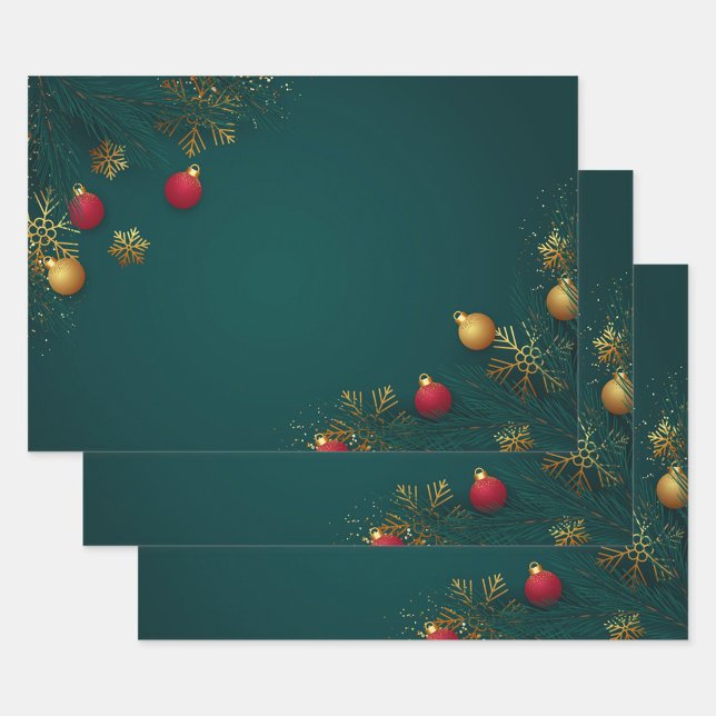 Ensemble de 3 feuilles plates de papier d'emballag (Christmas Flat Sheets Wrapping Paper!)
