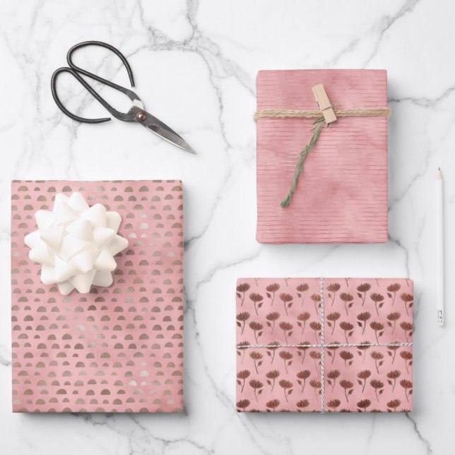 Ensemble de 3 papier japonais rose Fortune (Recto)