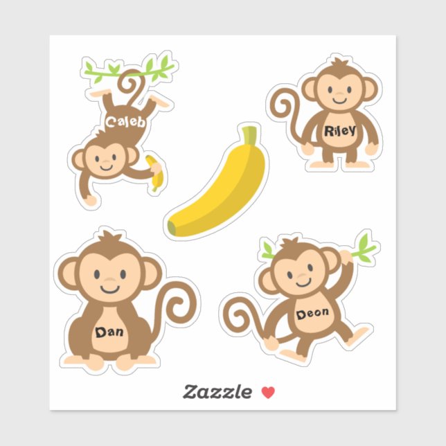 Ensemble De 4 Stickers Singe Cute (Feuille)