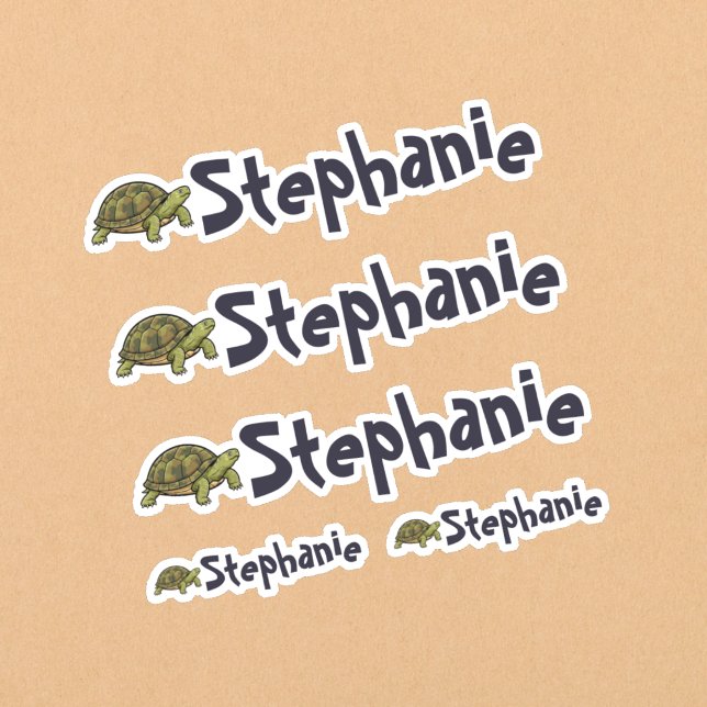 Ensemble de 5 autocollants de nom de tortue mignon (Set of five turtle name stickers.)