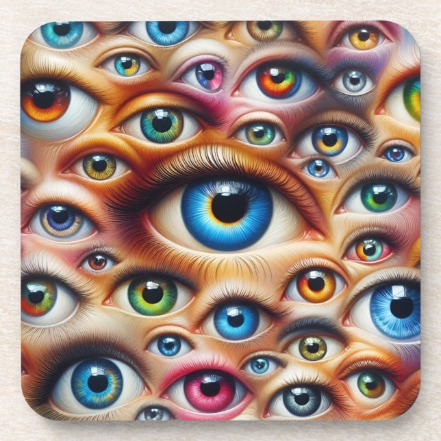 Ensemble de 6 dessous de verre à dos en liège Yeux (Devant)