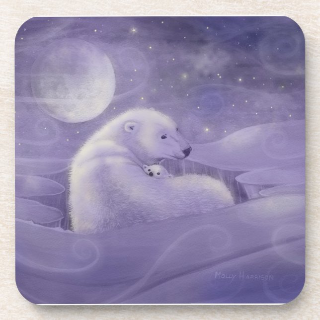 Ensemble de 6 dessous de verre Ours polaire Hiver  (Devant)