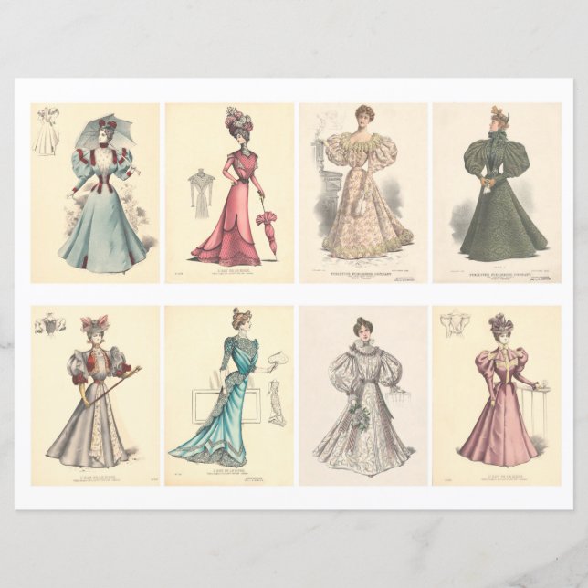 Ensemble de 8 cartes ATC de mode victorienne feuil (Devant)