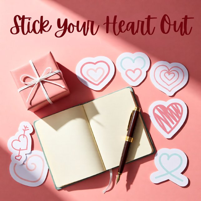 Ensemble de 9 autocollants de coeurs rouge, rose e (Pastel Doodle Hearts – Pink & Blue Hand-Drawn Love Sticker)