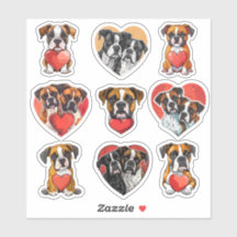 Ensemble de 9 autocollants Valentine Boxer Dog