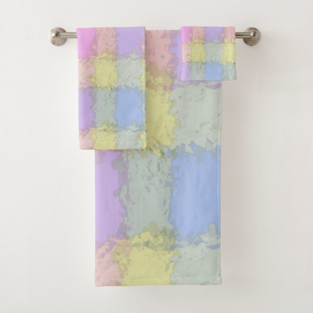 Ensemble de bain carreaux pastel multicolore (En situation)