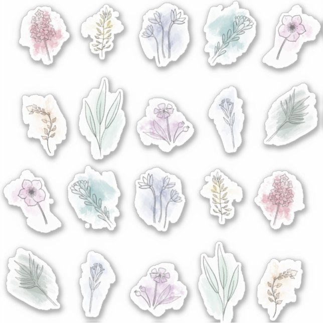 Ensemble de bouquets d'aquarelle autocollant (Devant)