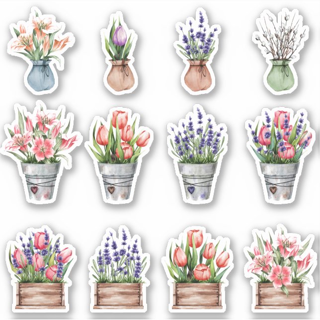 ensemble de bouquets de fleurs en pots autocollant (Devant)