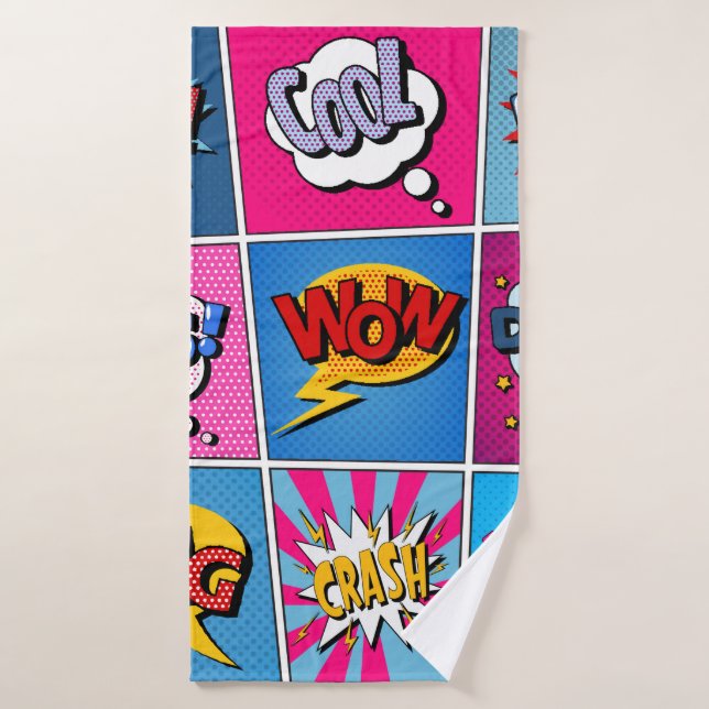 Ensemble de bulles comiques. Expressions Bom, Cool (Serviette de bain)