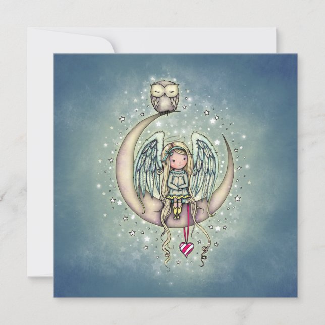 Ensemble de cartes Ange mignon et hibou sur la lun (Devant)