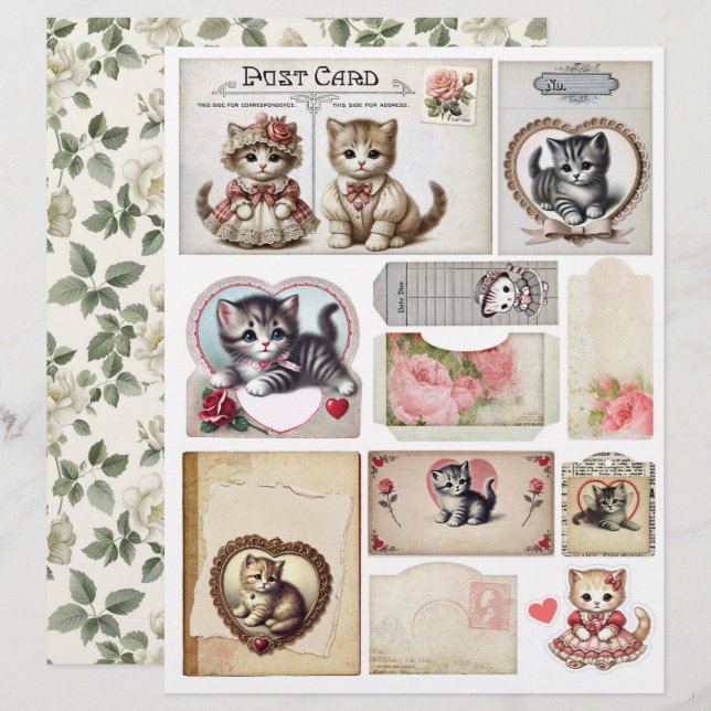Ensemble de chatons de style vintage et éphemera (Devant / Derrière)