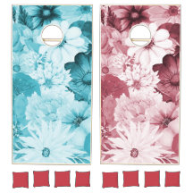 Ensemble de cornhole aux fleurs vintage bleues et