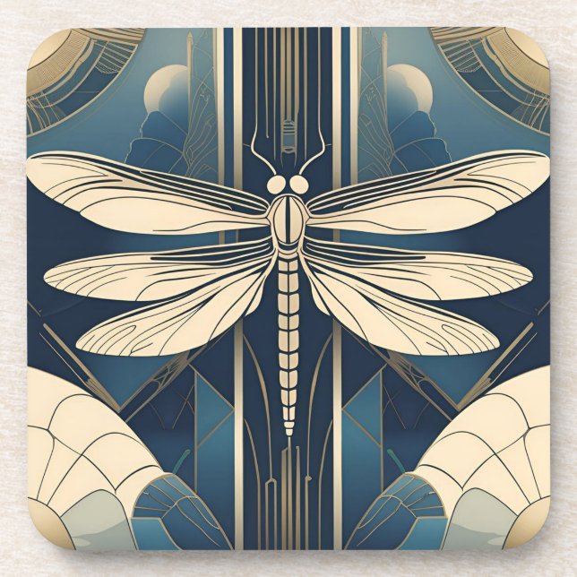 Ensemble de dessous de verre Art Déco Libellule (Devant)