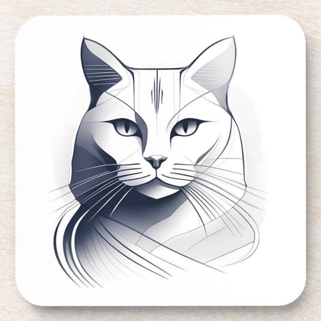 Ensemble de dessous de verre chat blanc Art Déco (Devant)