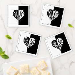 Ensemble de Dessous de verre coeur en fibre noire