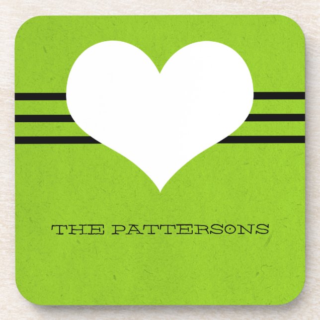 Ensemble de Dessous de verre Coeur Vert Moderne (Devant)