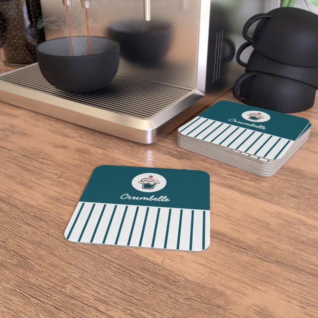 Ensemble de Dessous de verre de magasin de boulang (Custom Striped Cupcake Bakery Store Coaster Set)