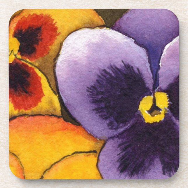 Ensemble de Dessous de verre floraux Pansy #1 (Devant)