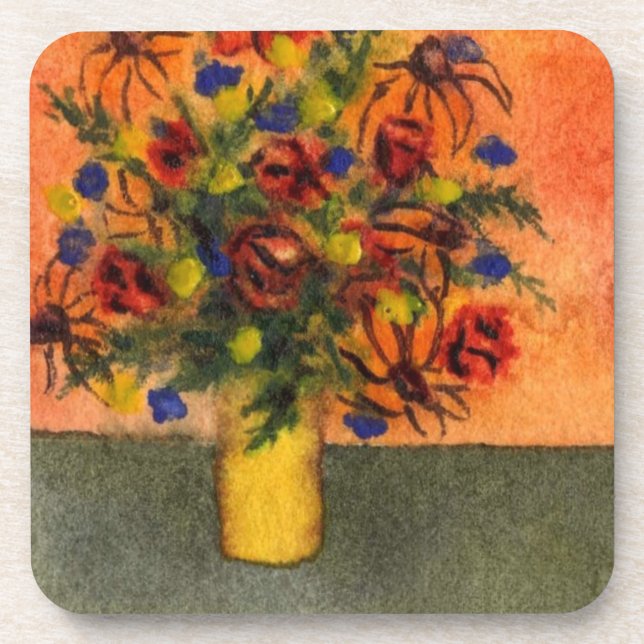 Ensemble de Dessous de verre floraux "Vase Jaune" (Devant)