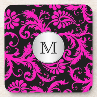 Ensemble de Dessous de verre Monogramme rose noir