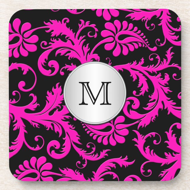Ensemble de Dessous de verre Monogramme rose noir  (Devant)