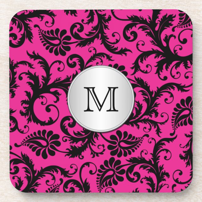 Ensemble de Dessous de verre Monogramme rose noir  (Devant)