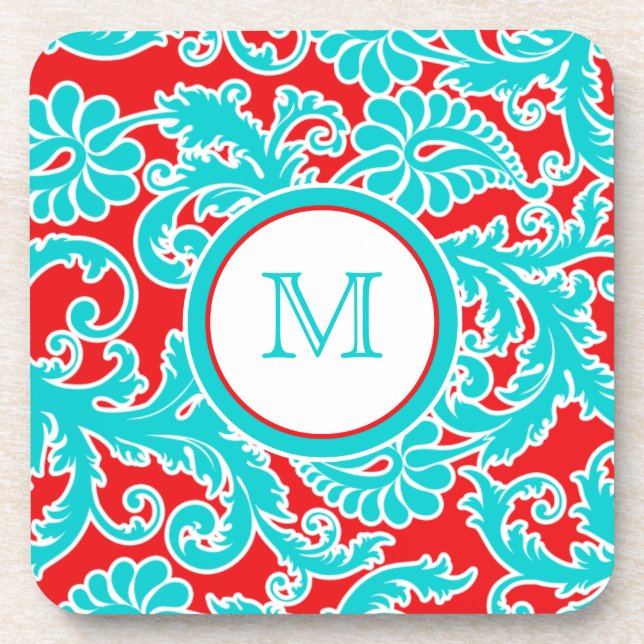 Ensemble de Dessous de verre Monogrammes Bleu, Rou (Devant)