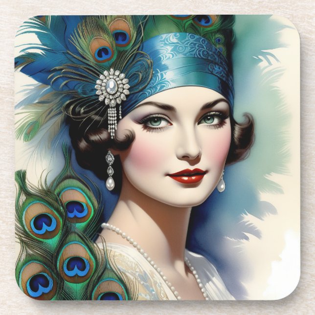 Ensemble de dessous de verre Paon Fille Flapper de (Devant)