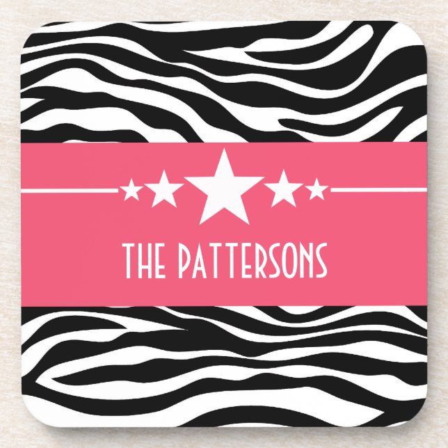 Ensemble de Dessous de verre Zebra Rose Sassy Star (Devant)