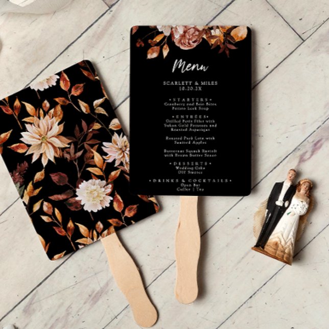 Ensemble de éventails de menu floral d'automne noi (Black Fall Floral Menu Set of Fans
)