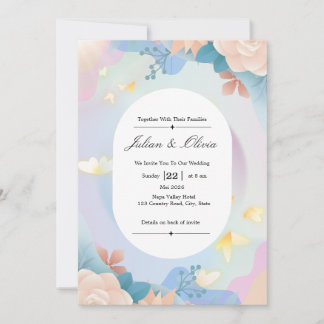 Ensemble de faire-part de mariage floral doré de l