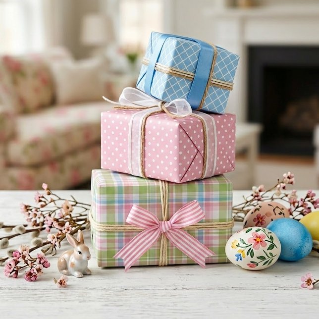 Ensemble de feuilles de papier-cadeau à carreaux é (Créateur téléchargé)