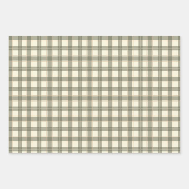 Ensemble de feuilles de papier cadeau Tartan Sage  (Devant)